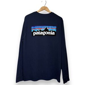 Patagonia P-6 Logo Long Sleeve Responsibili-Tee T-Shirt Navy Blue